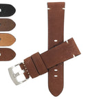 Bandini Mens Distressed Leather Watch Band Strap, Minimal Stitch - 20mm, 22mm, 24mm