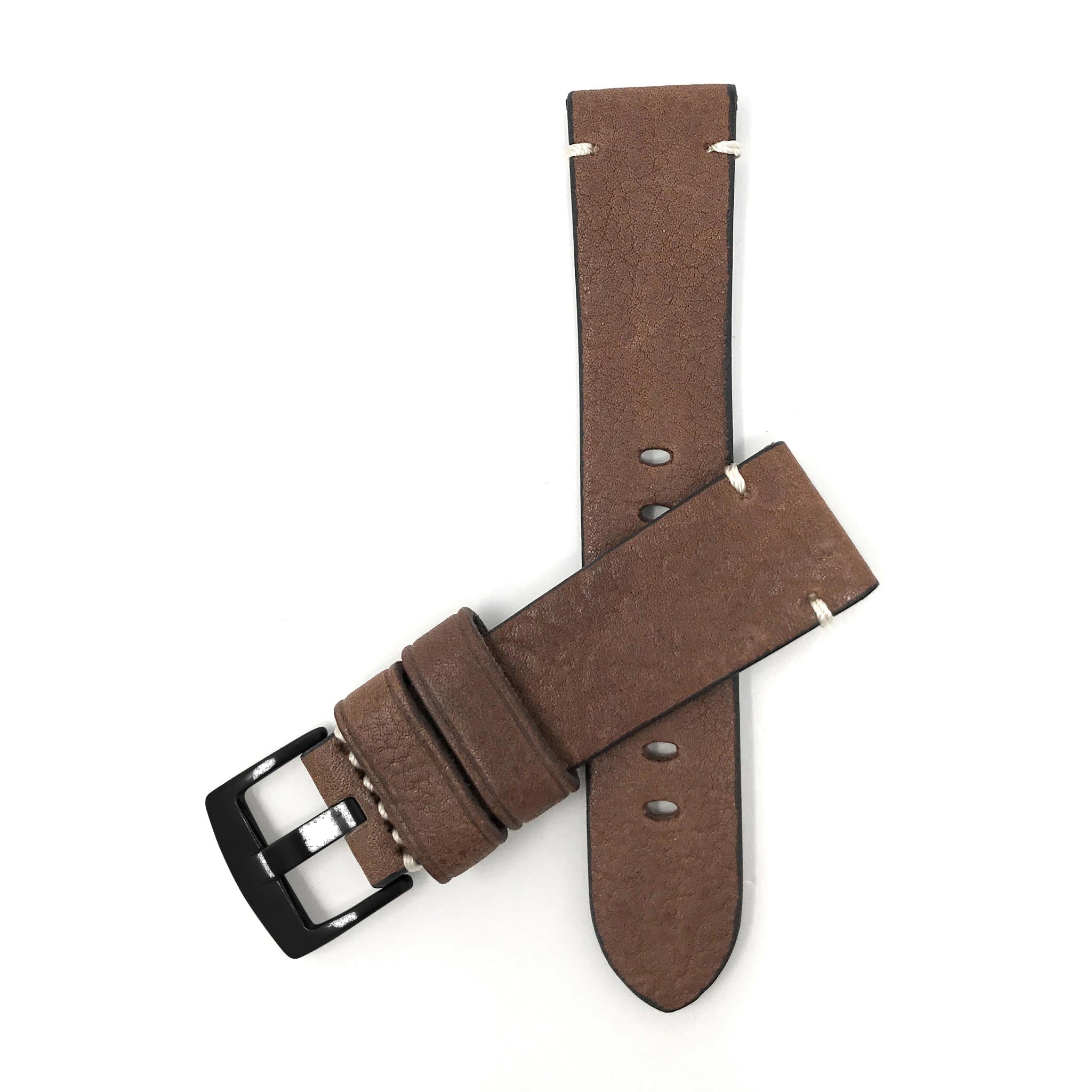 Bandini Mens Distressed Leather Watch Band Strap, Minimal Stitch - 20mm, 22mm, 24mm