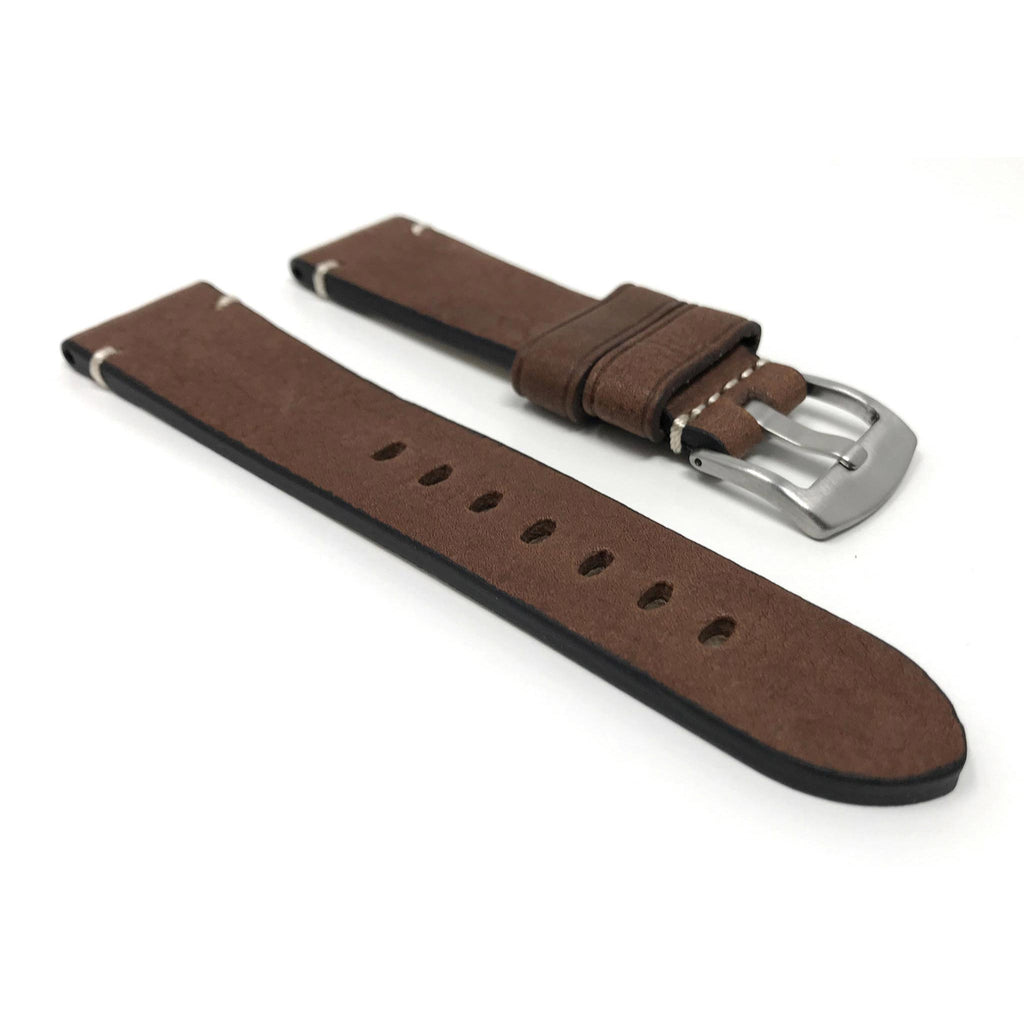 Bandini Mens Distressed Leather Watch Band Strap, Minimal Stitch - 20mm, 22mm, 24mm