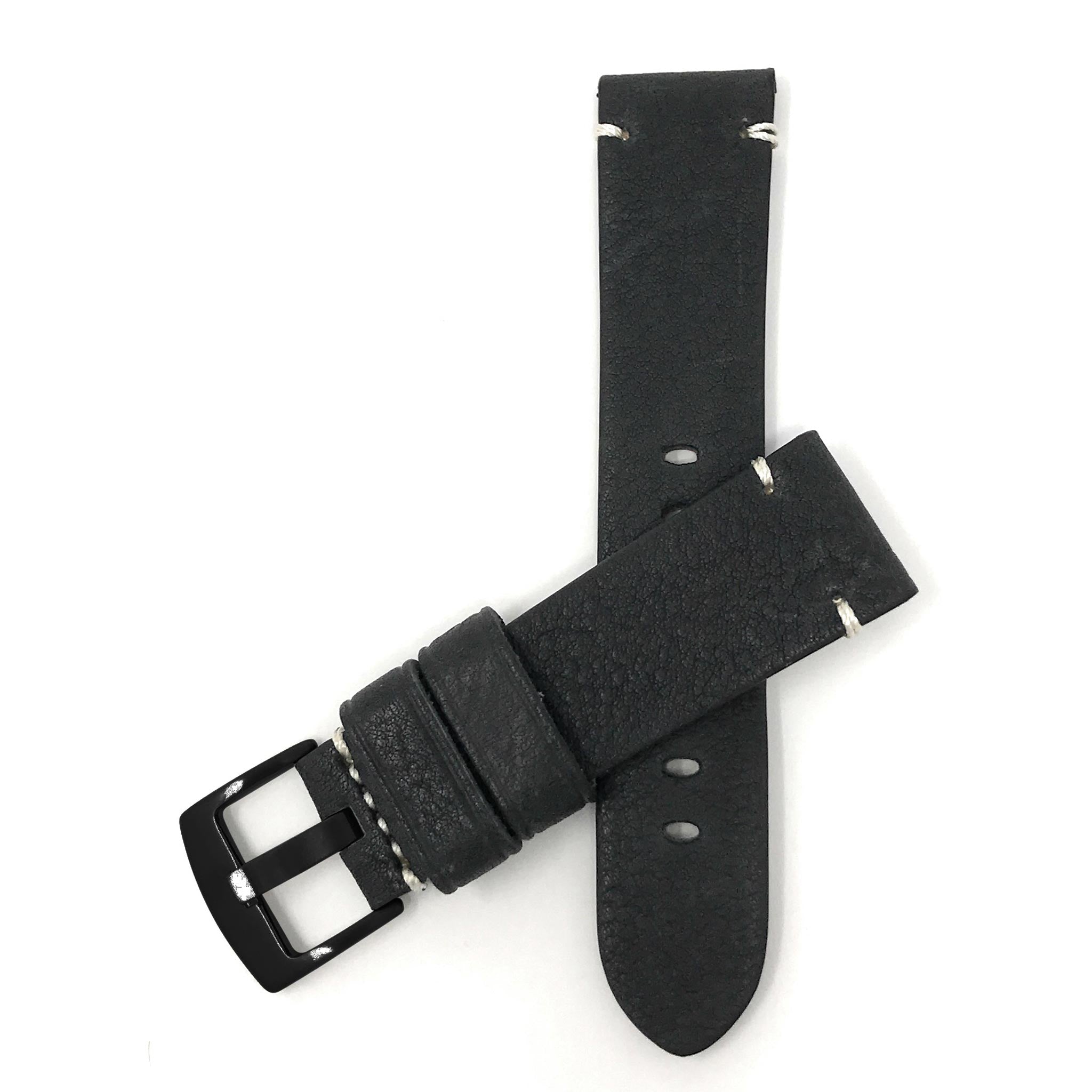 Bandini Mens Distressed Leather Watch Band Strap, Minimal Stitch - 20mm, 22mm, 24mm