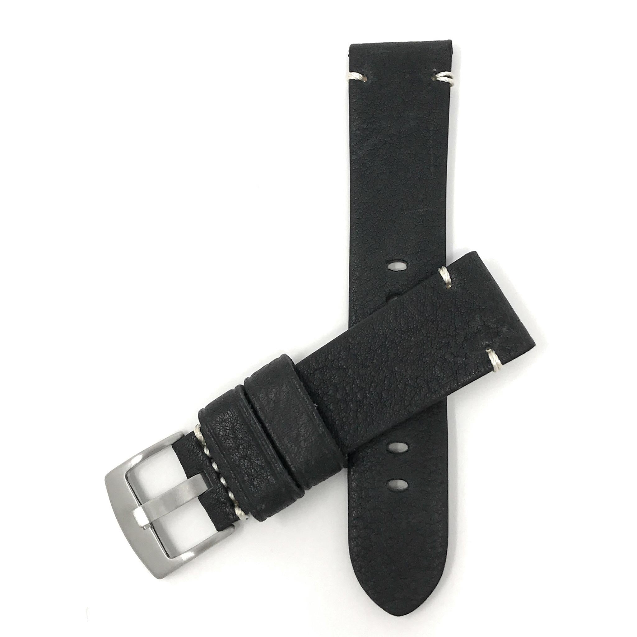 Bandini Mens Distressed Leather Watch Band Strap, Minimal Stitch - 20mm, 22mm, 24mm