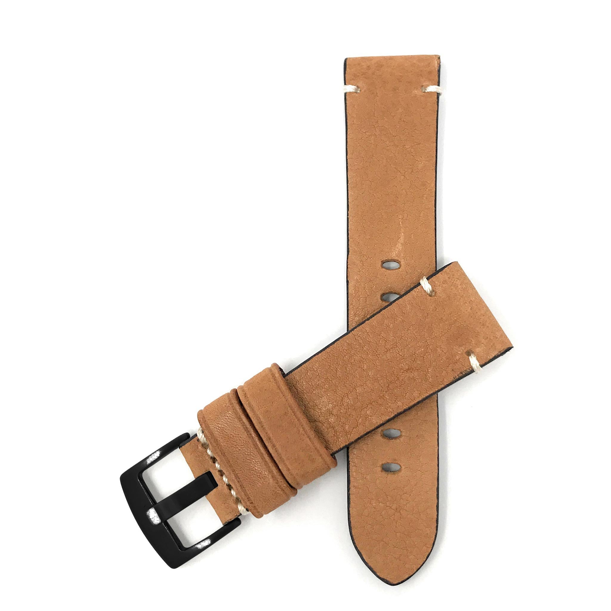 Bandini Mens Distressed Leather Watch Band Strap, Minimal Stitch - 20mm, 22mm, 24mm