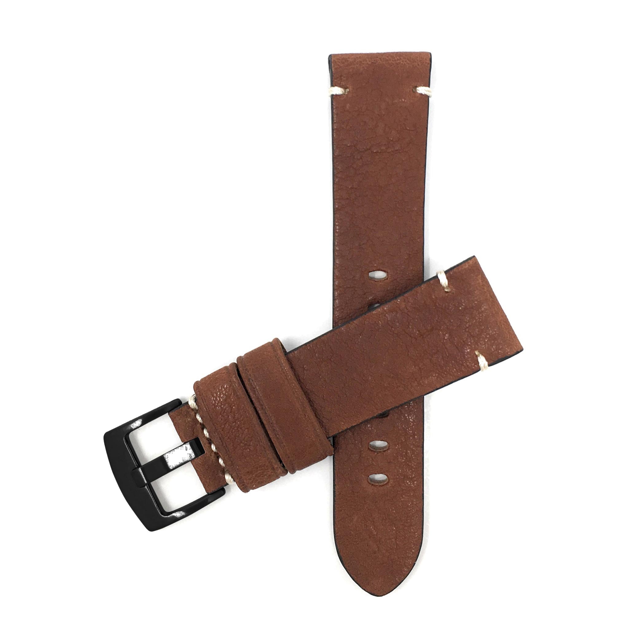 Bandini Mens Distressed Leather Watch Band Strap, Minimal Stitch - 20mm, 22mm, 24mm