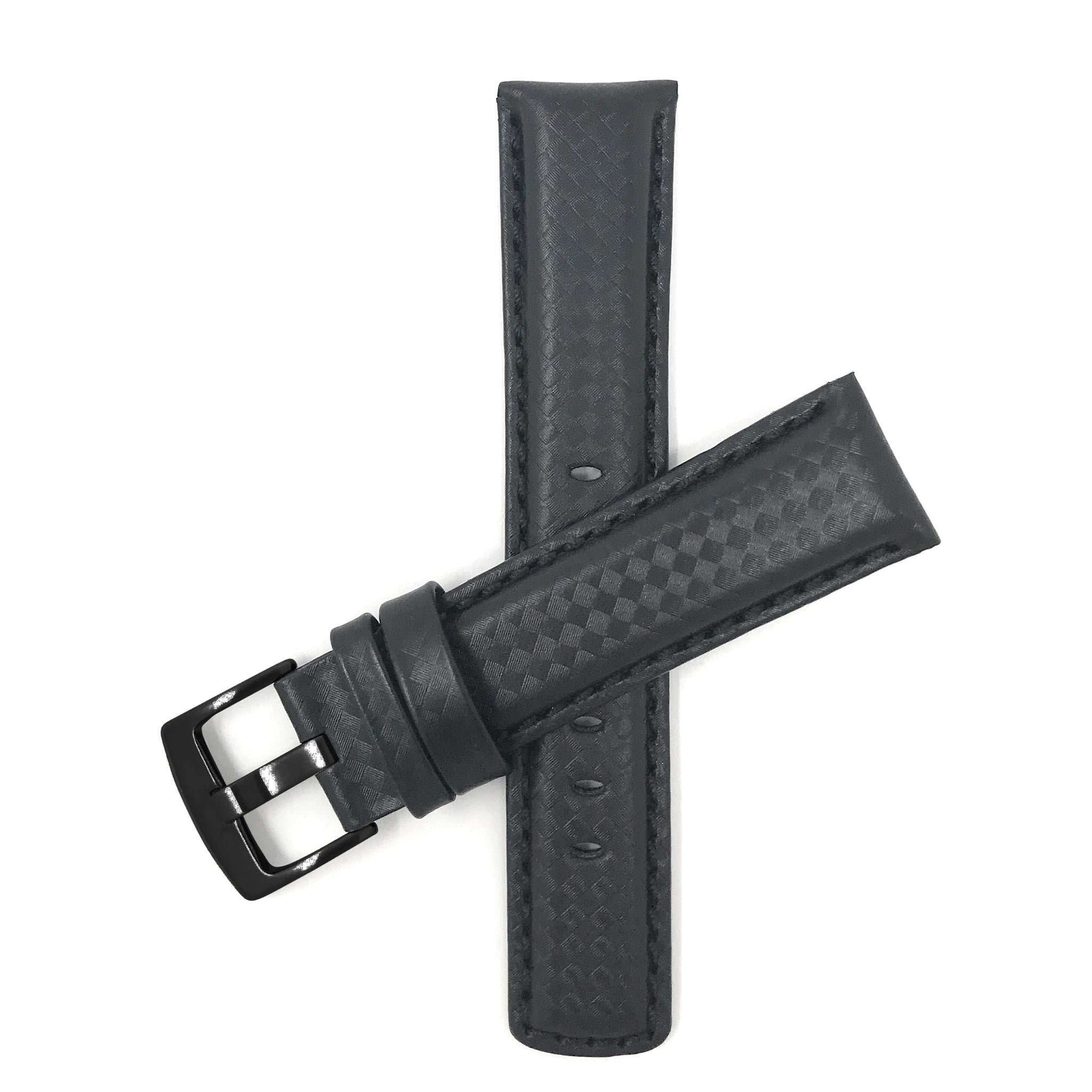 Bandini Mens Leather Carbon Fiber Pattern Watch Band Strap - 20mm, 22mm, 24mm