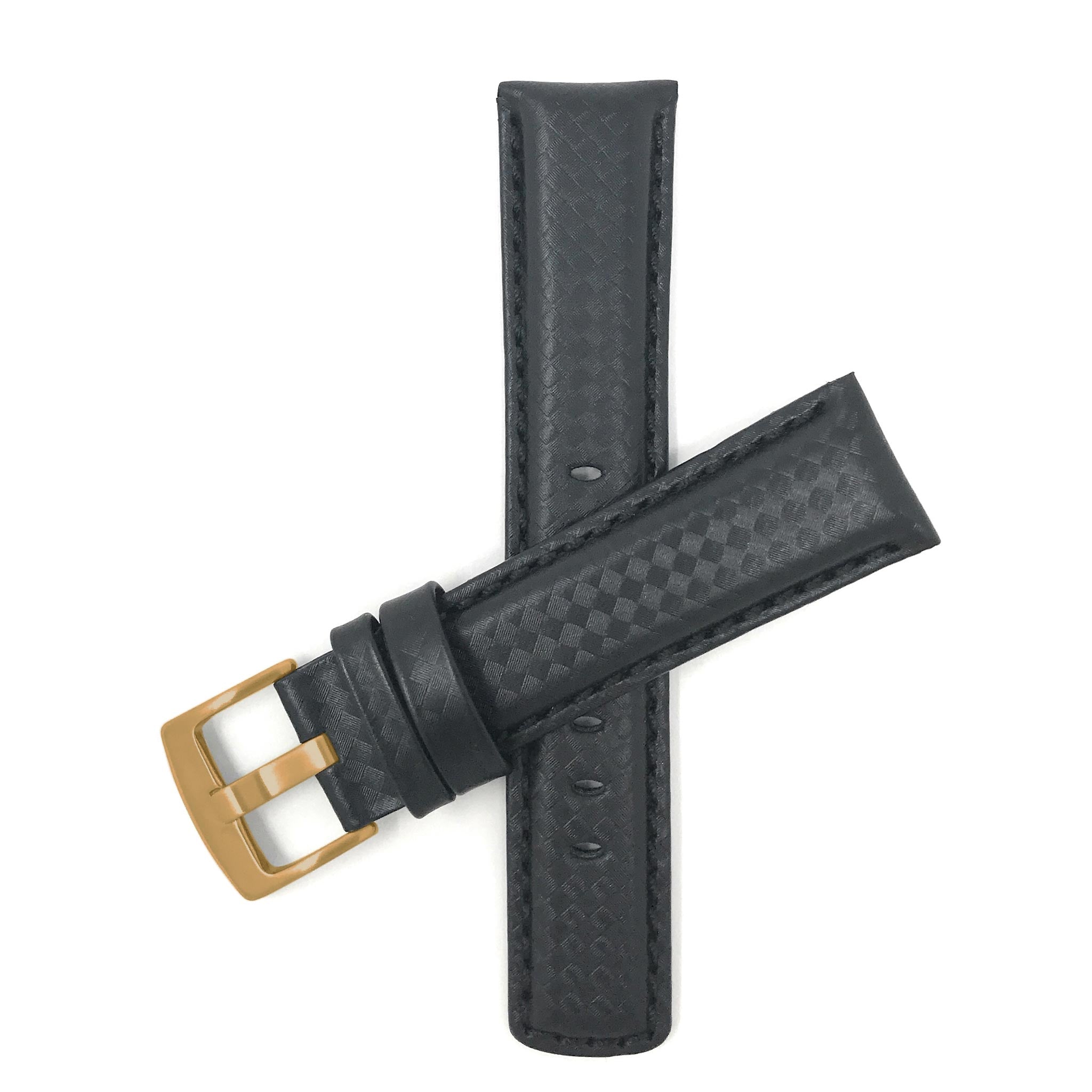 Bandini Mens Leather Carbon Fiber Pattern Watch Band Strap - 20mm, 22mm, 24mm