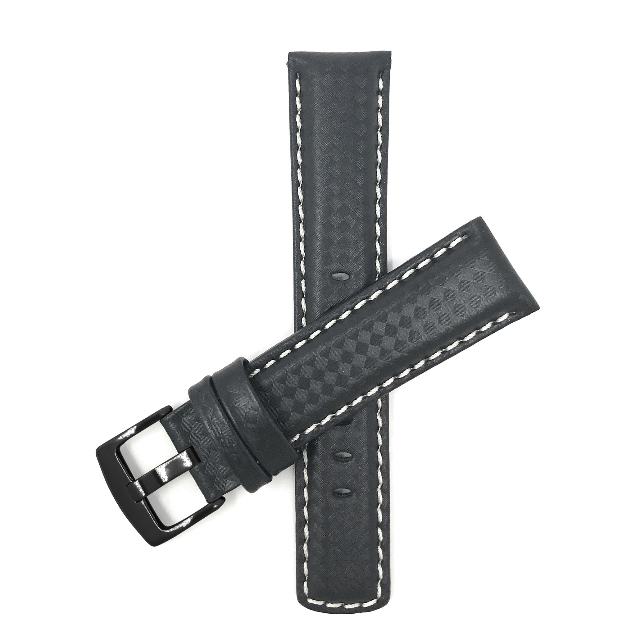 Bandini Mens Leather Carbon Fiber Pattern Watch Band Strap - 20mm, 22mm, 24mm