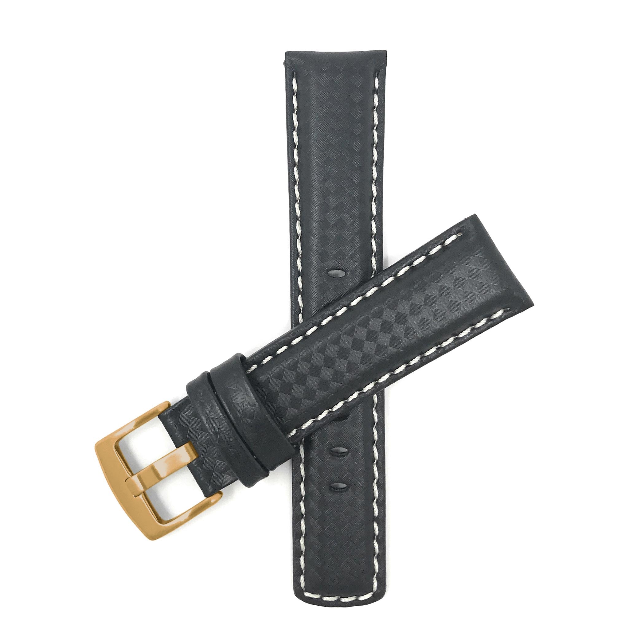Bandini Mens Leather Carbon Fiber Pattern Watch Band Strap - 20mm, 22mm, 24mm
