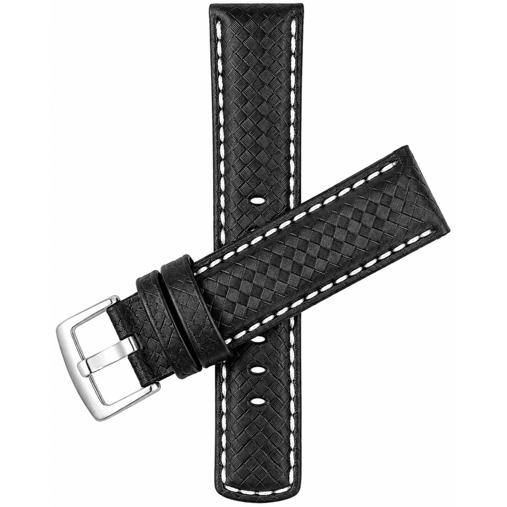 Bandini Mens Leather Carbon Fiber Pattern Watch Band Strap - 20mm, 22mm, 24mm