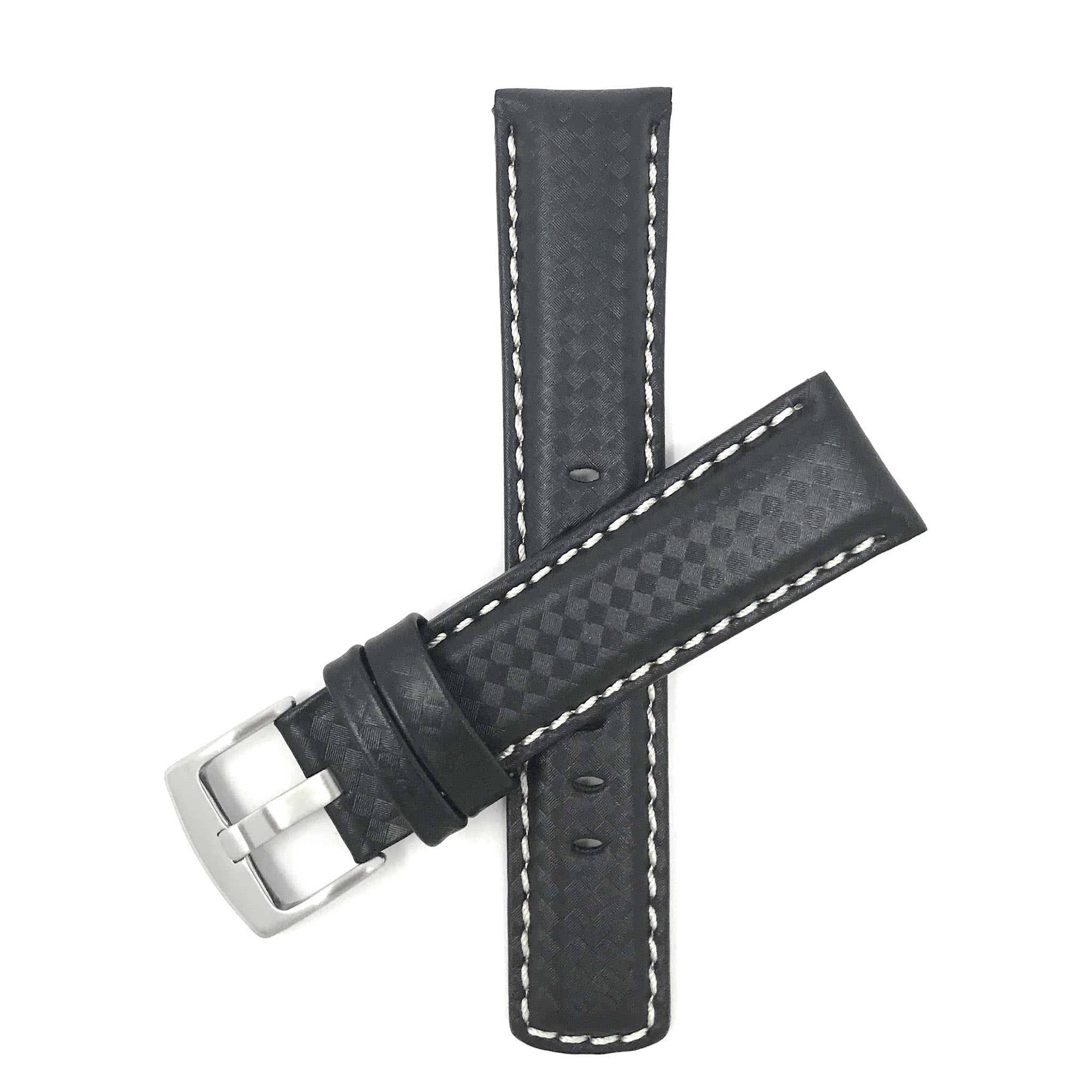 Bandini Mens Leather Carbon Fiber Pattern Watch Band Strap - 20mm, 22mm, 24mm