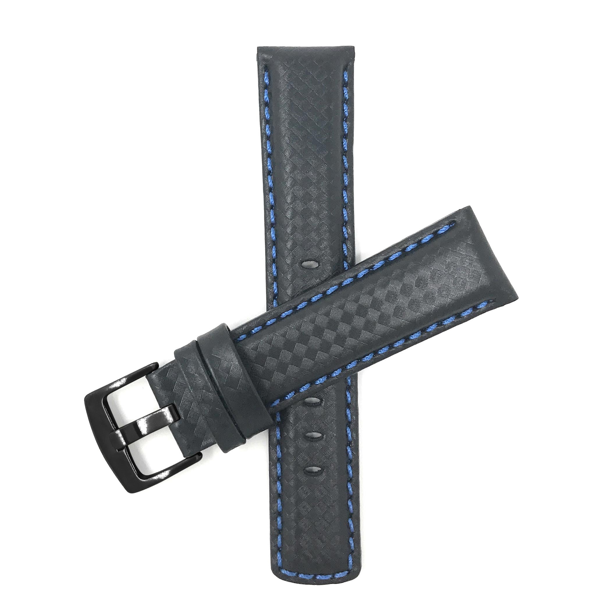 Bandini Mens Leather Carbon Fiber Pattern Watch Band Strap - 20mm, 22mm, 24mm
