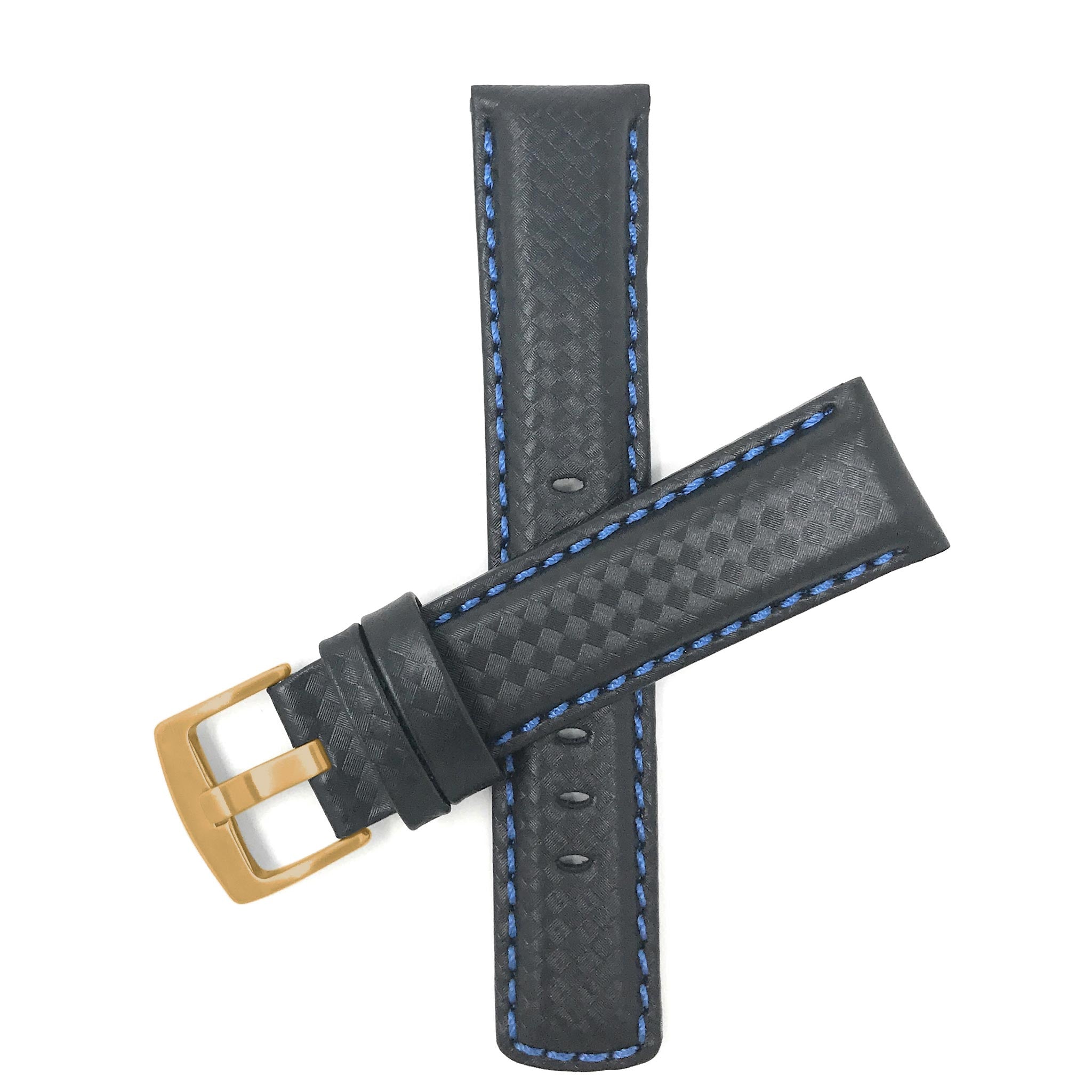 Bandini Mens Leather Carbon Fiber Pattern Watch Band Strap - 20mm, 22mm, 24mm