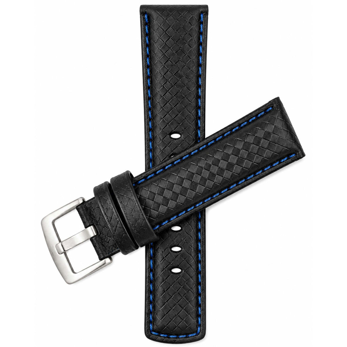 Bandini Mens Leather Carbon Fiber Pattern Watch Band Strap - 20mm, 22mm, 24mm