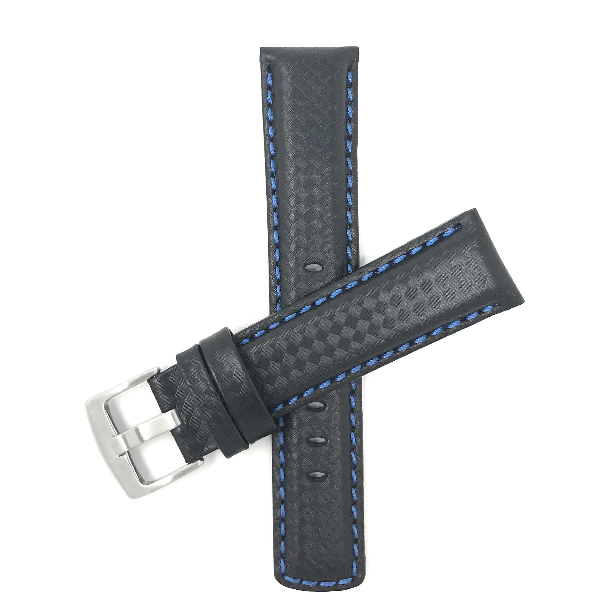 Bandini Mens Leather Carbon Fiber Pattern Watch Band Strap - 20mm, 22mm, 24mm