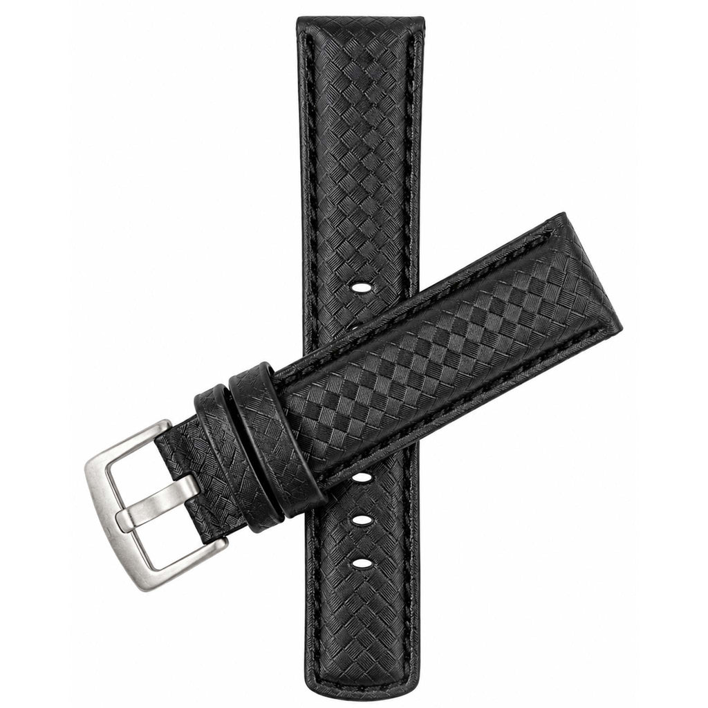 Bandini Mens Leather Carbon Fiber Pattern Watch Band Strap - 20mm, 22mm, 24mm