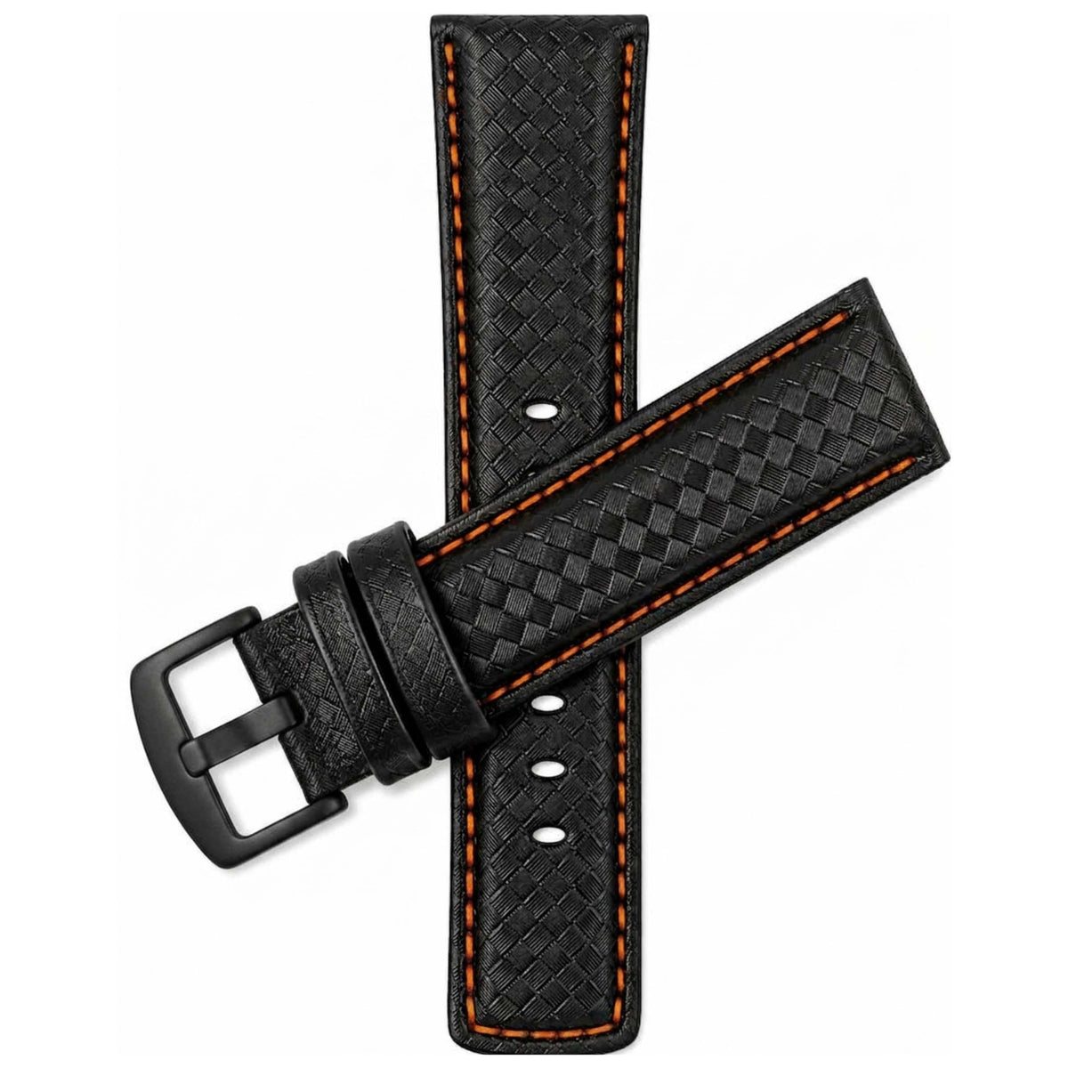Bandini Mens Leather Carbon Fiber Pattern Watch Band Strap - 20mm, 22mm, 24mm