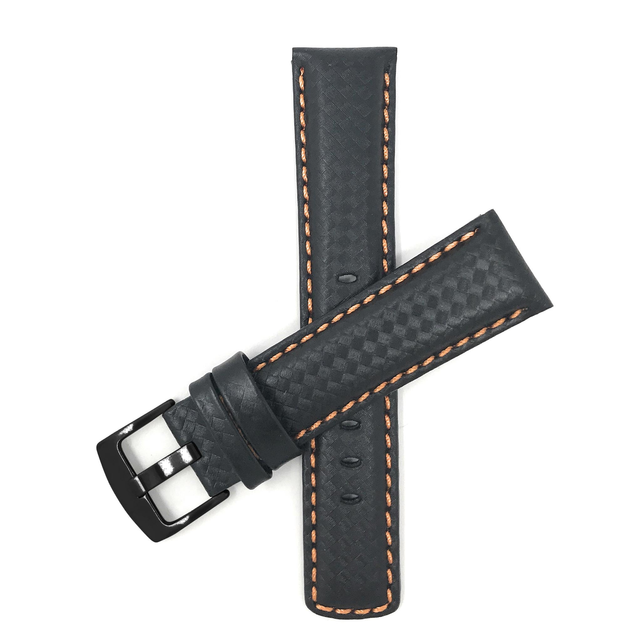 Bandini Mens Leather Carbon Fiber Pattern Watch Band Strap - 20mm, 22mm, 24mm