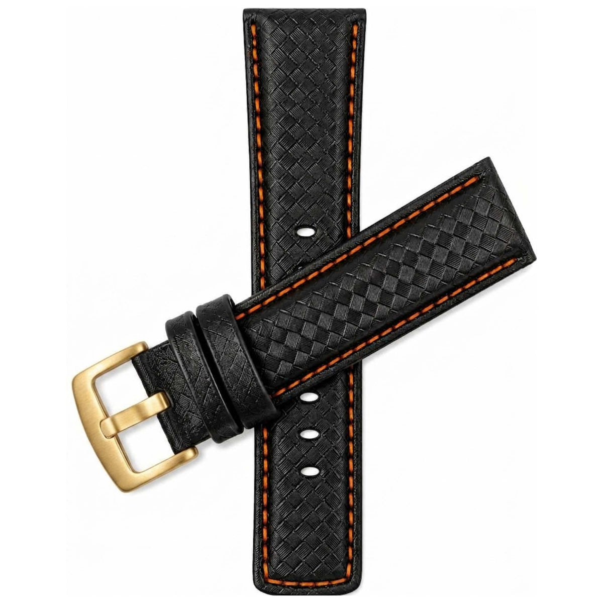 Bandini Mens Leather Carbon Fiber Pattern Watch Band Strap - 20mm, 22mm, 24mm