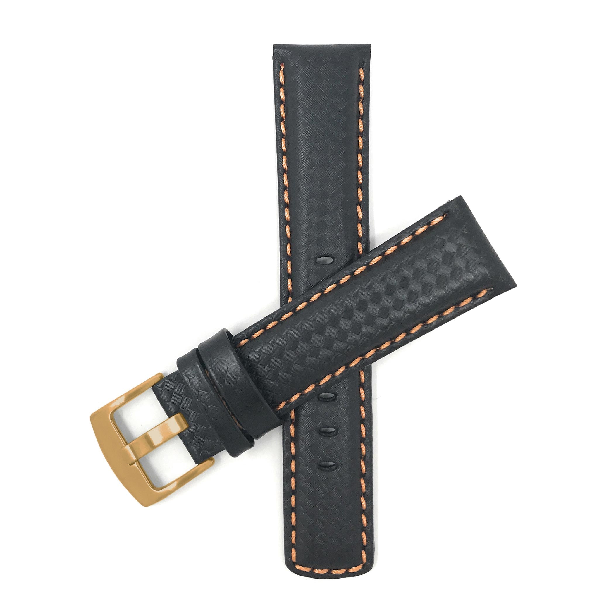 Bandini Mens Leather Carbon Fiber Pattern Watch Band Strap - 20mm, 22mm, 24mm
