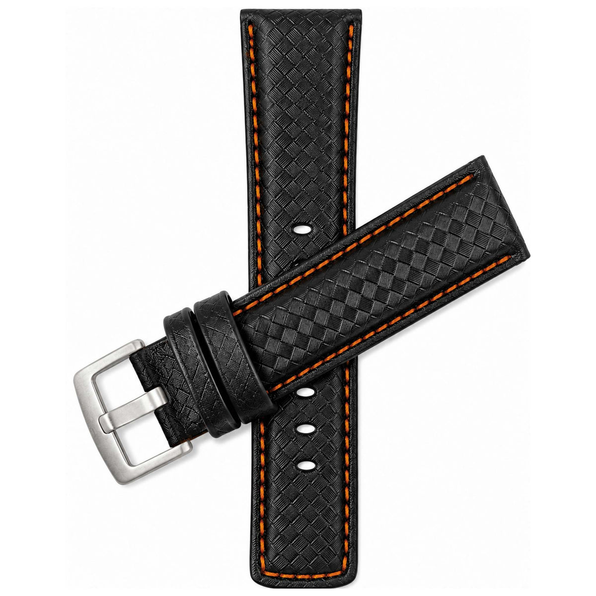 Bandini Mens Leather Carbon Fiber Pattern Watch Band Strap - 20mm, 22mm, 24mm