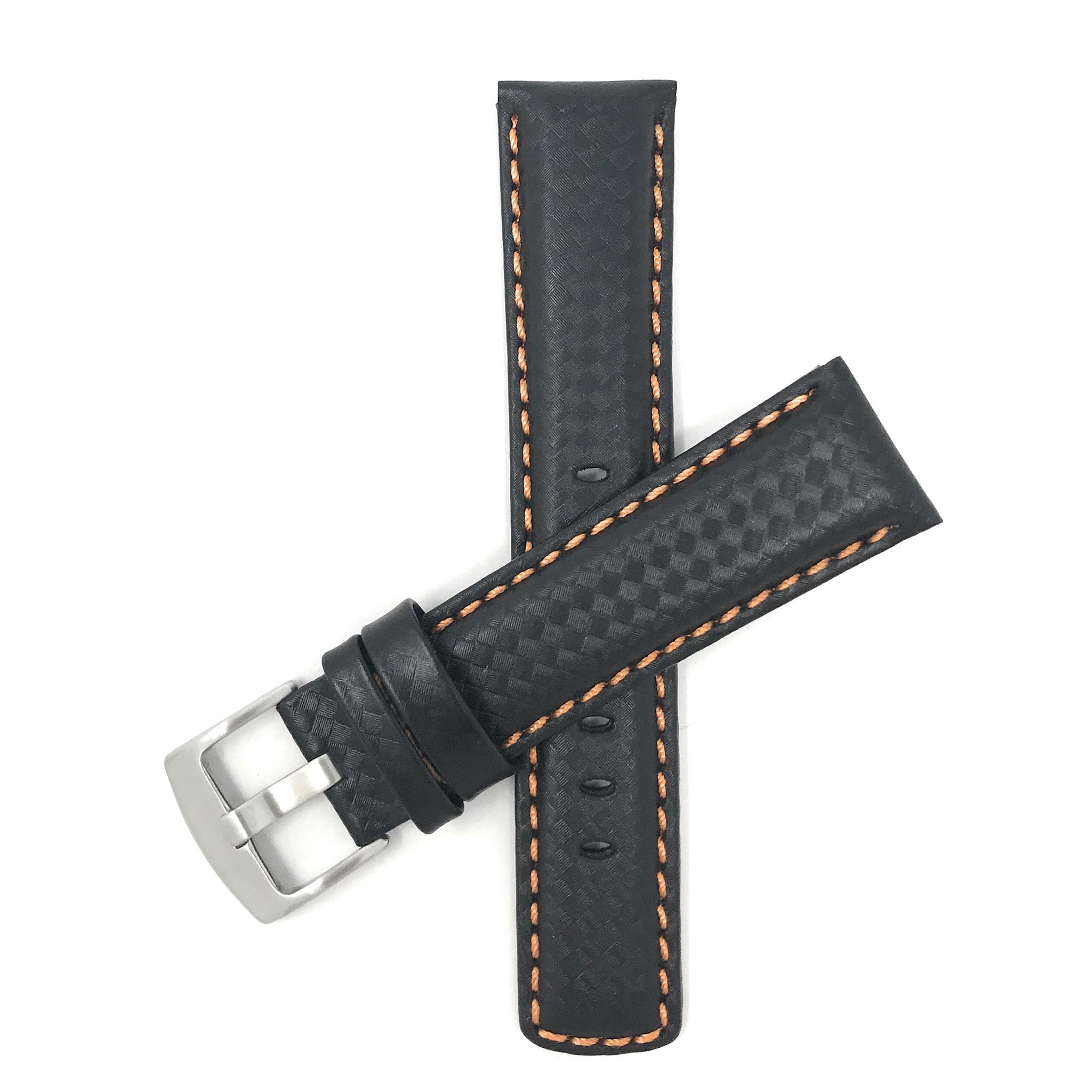Bandini Mens Leather Carbon Fiber Pattern Watch Band Strap - 20mm, 22mm, 24mm