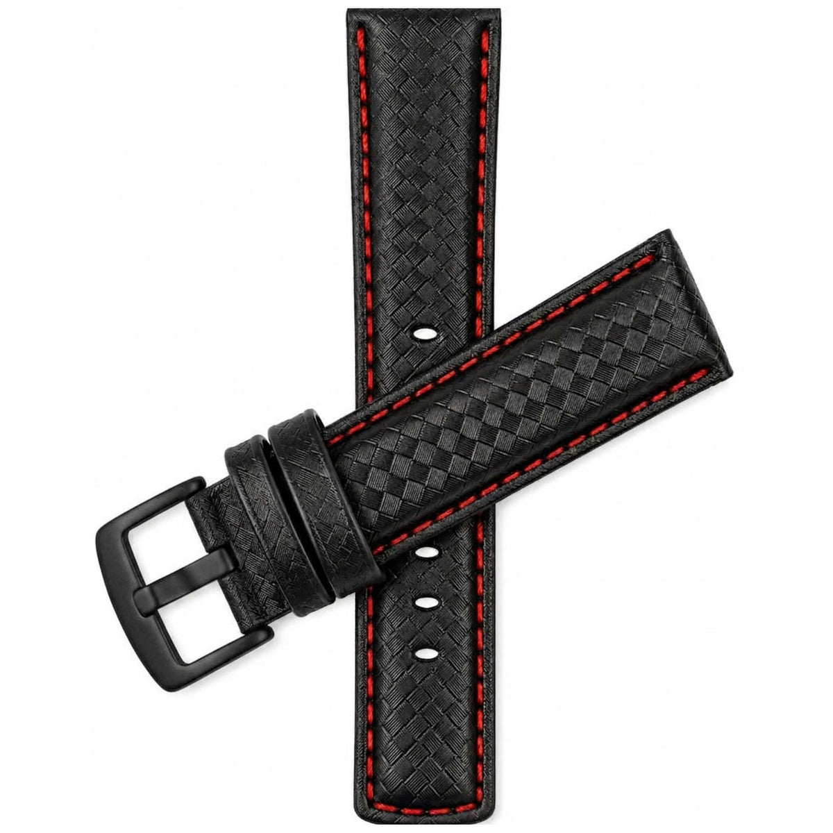 Bandini Mens Leather Carbon Fiber Pattern Watch Band Strap - 20mm, 22mm, 24mm