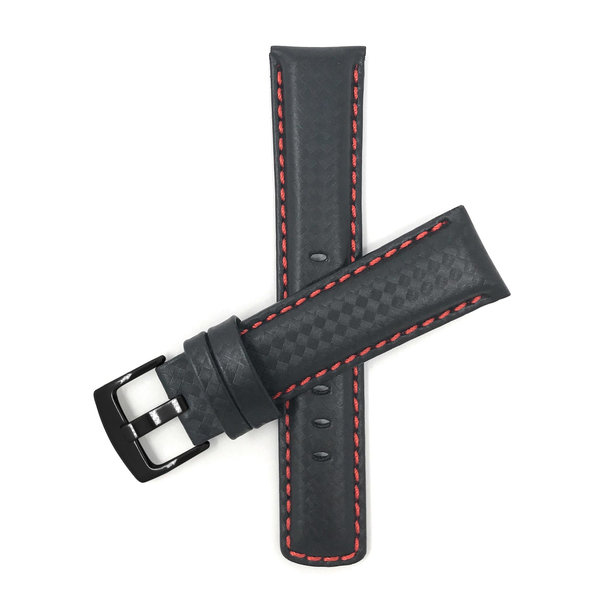 Bandini Mens Leather Carbon Fiber Pattern Watch Band Strap - 20mm, 22mm, 24mm