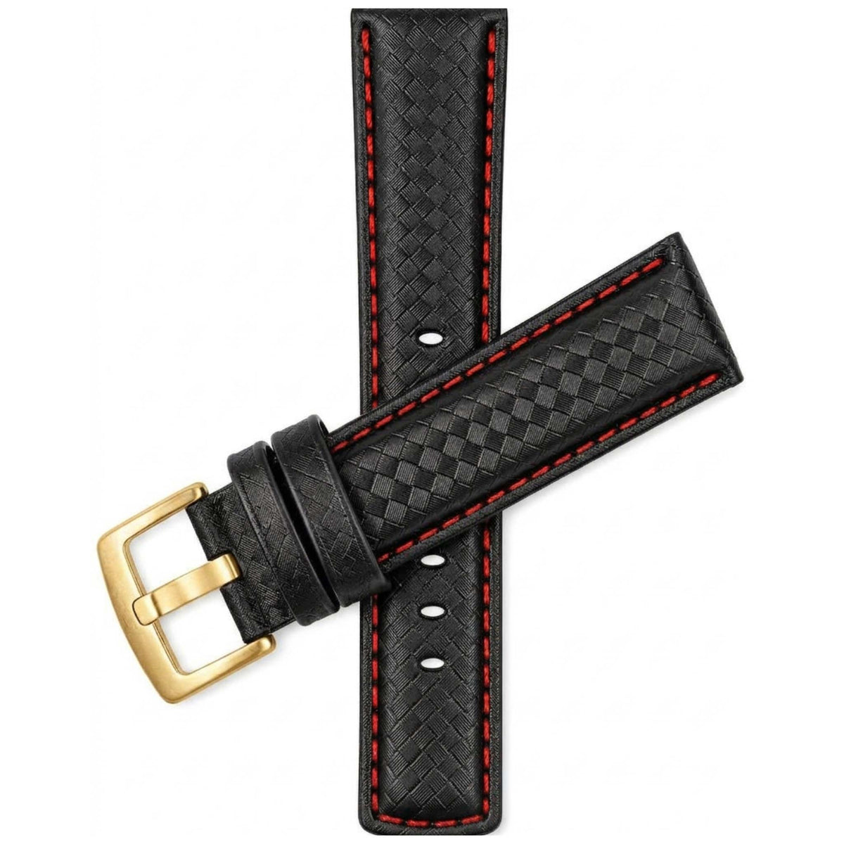 Bandini Mens Leather Carbon Fiber Pattern Watch Band Strap - 20mm, 22mm, 24mm