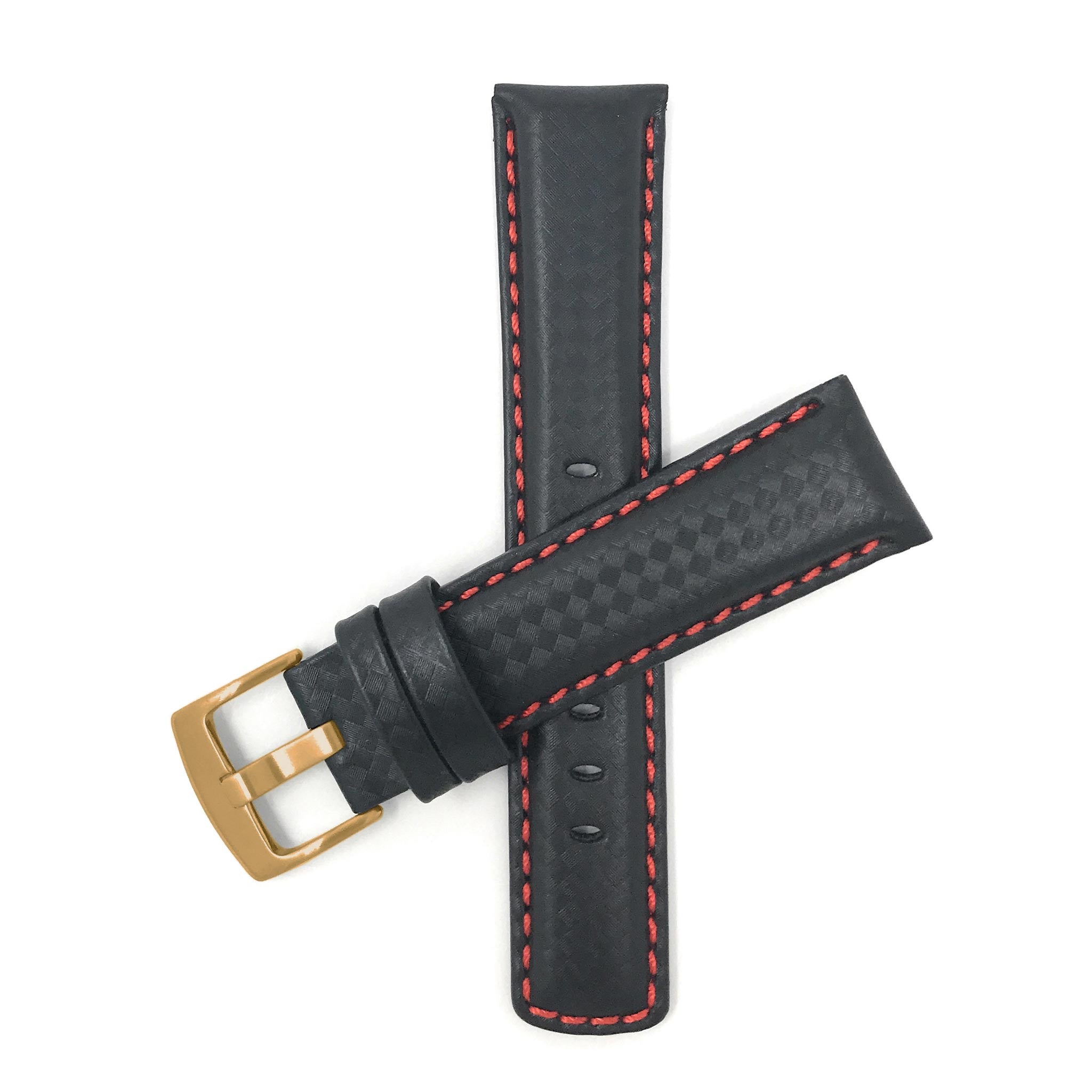 Bandini Mens Leather Carbon Fiber Pattern Watch Band Strap - 20mm, 22mm, 24mm