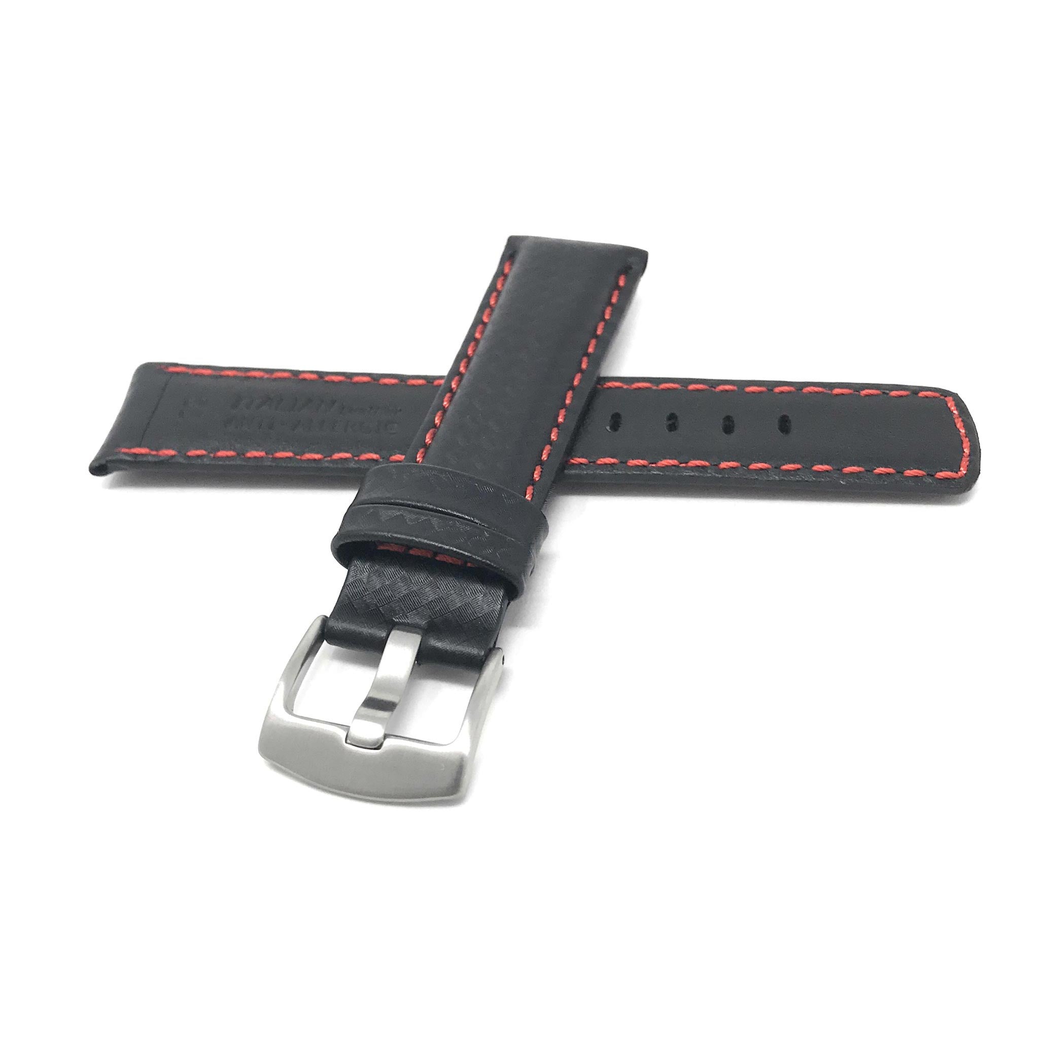 Bandini Mens Leather Carbon Fiber Pattern Watch Band Strap - 20mm, 22mm, 24mm