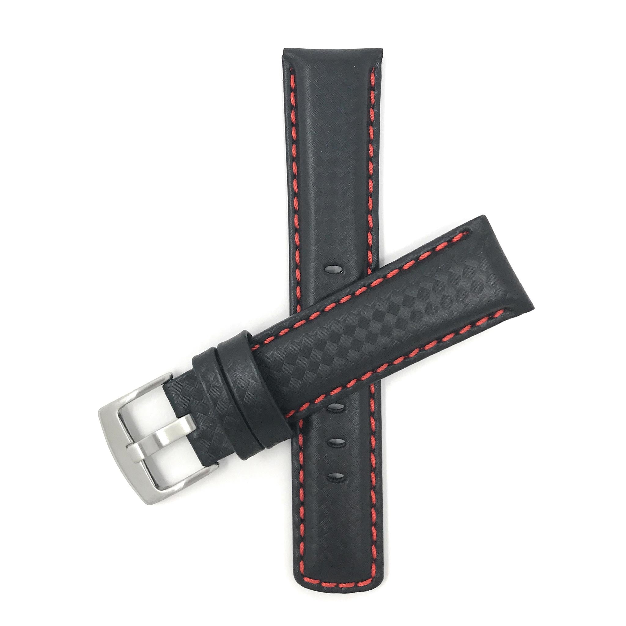 Bandini Mens Leather Carbon Fiber Pattern Watch Band Strap - 20mm, 22mm, 24mm