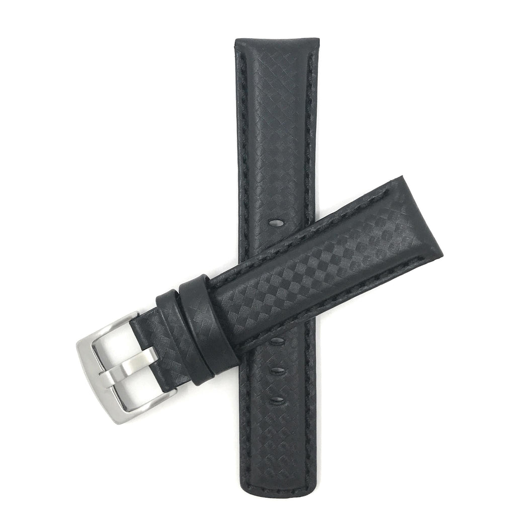 Bandini Mens Leather Carbon Fiber Pattern Watch Band Strap - 20mm, 22mm, 24mm