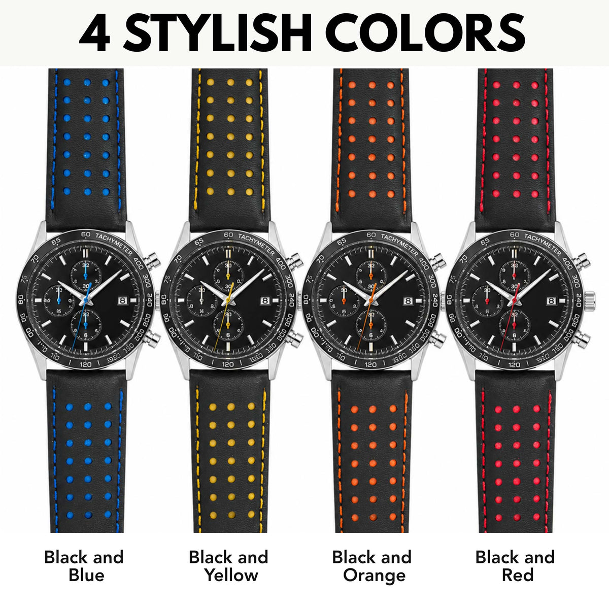 Bandini Mens Leather Two-Tone Rally Strap, Vented, Racing Watch Band - 20mm, 22mm