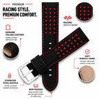 Bandini Mens Leather Two-Tone Rally Strap, Vented, Racing Watch Band - 20mm, 22mm
