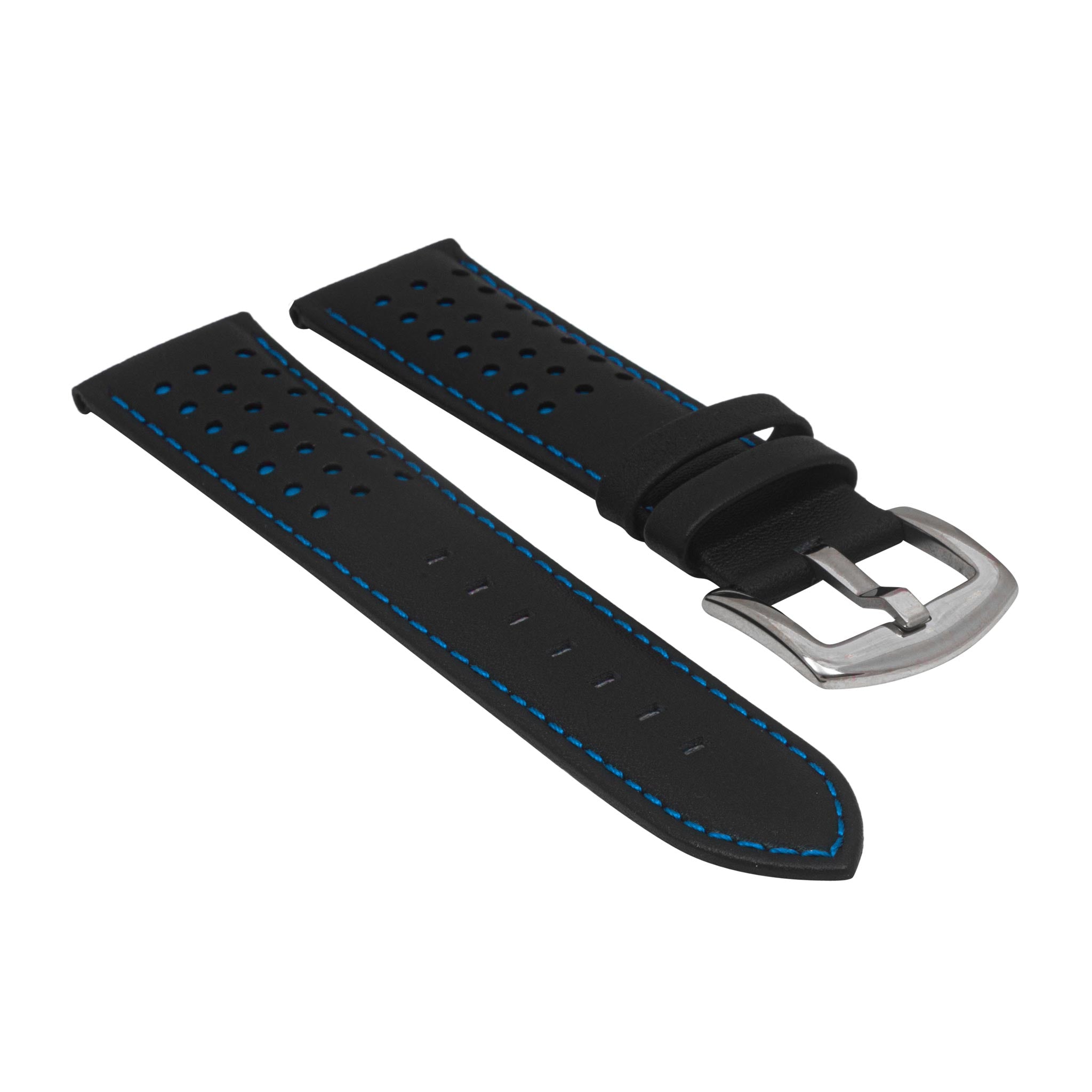 Bandini Mens Leather Two-Tone Rally Strap, Vented, Racing Watch Band - 20mm, 22mm