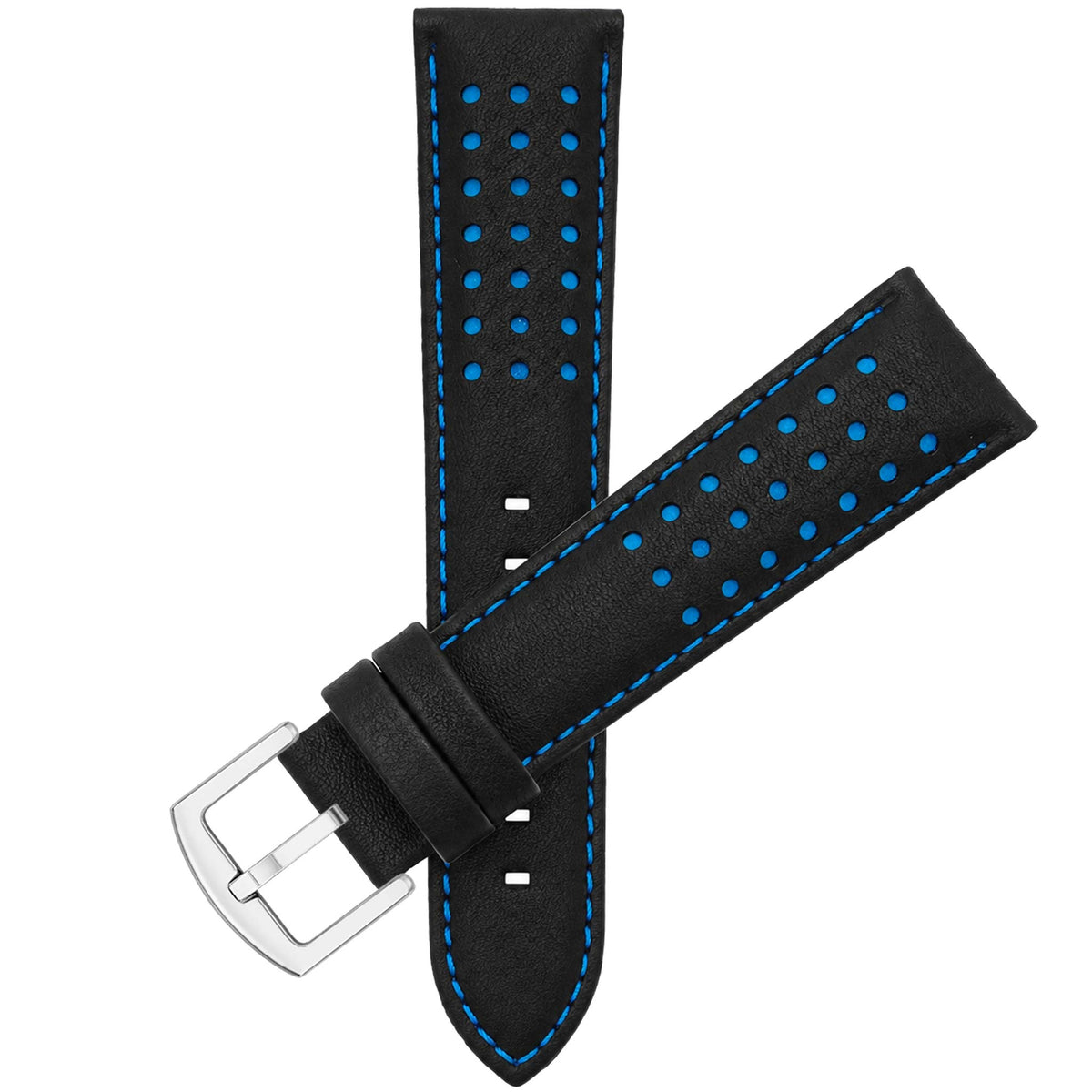 Bandini Mens Leather Two-Tone Rally Strap, Vented, Racing Watch Band - 20mm, 22mm