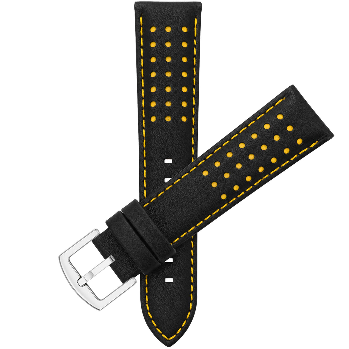 Bandini Mens Leather Two-Tone Rally Strap, Vented, Racing Watch Band - 20mm, 22mm