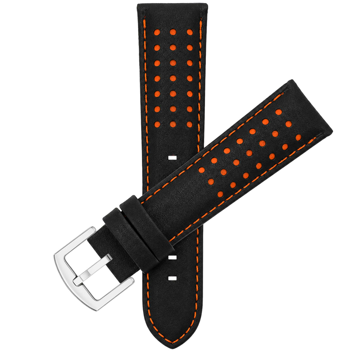 Bandini Mens Leather Two-Tone Rally Strap, Vented, Racing Watch Band - 20mm, 22mm