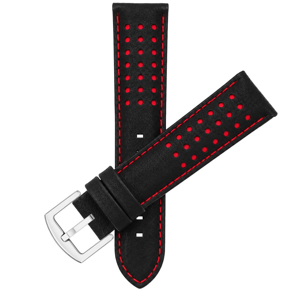 Bandini Mens Leather Two-Tone Rally Strap, Vented, Racing Watch Band - 20mm, 22mm