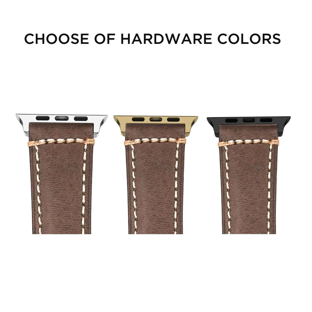 Bandini Double Stitch Padded Mens Leather Watch Band for Apple Watch