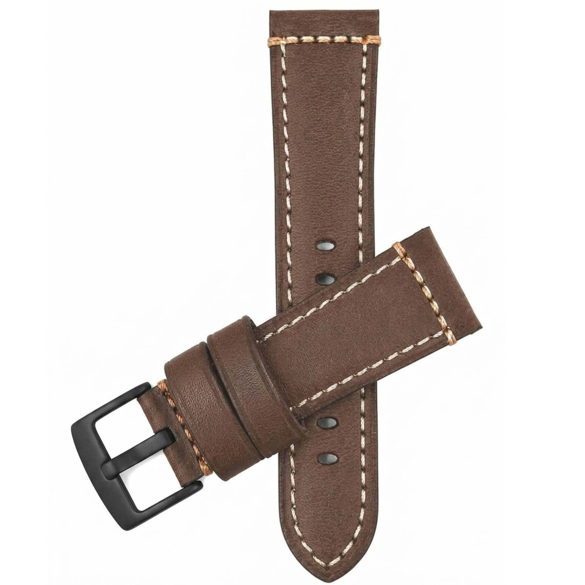 Bandini Mens Leather Watch Strap, Double Stitch - 22mm, 24mm