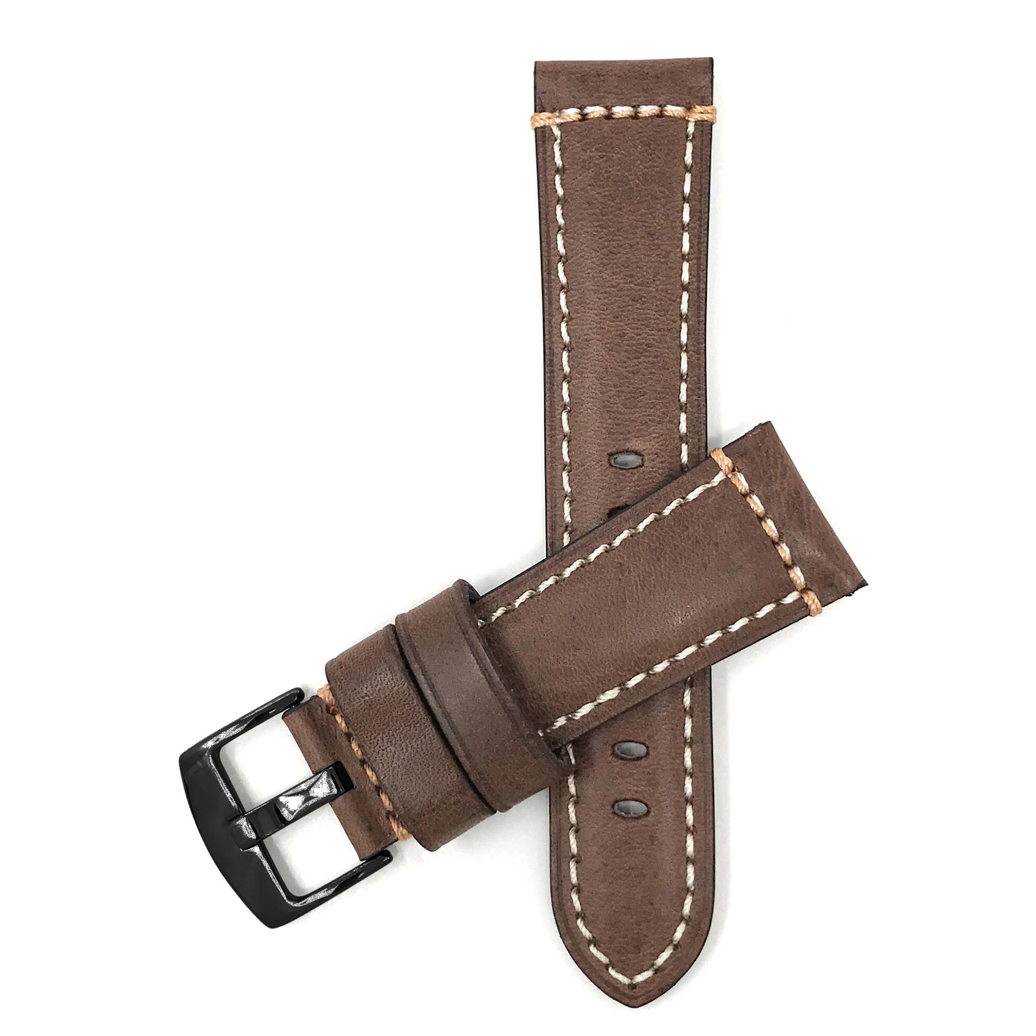 Bandini Mens Leather Watch Strap, Double Stitch - 22mm, 24mm