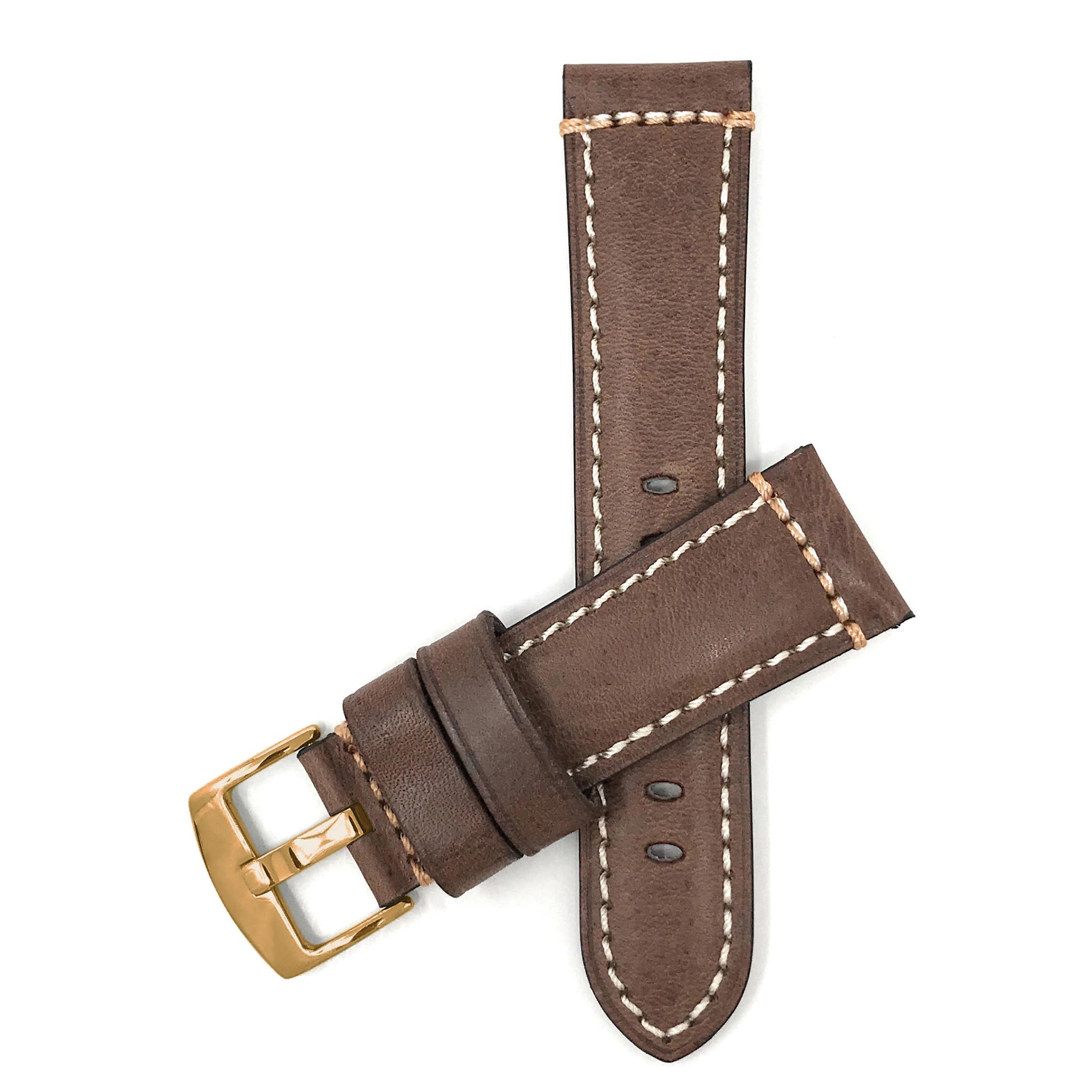 Bandini Mens Leather Watch Strap, Double Stitch - 22mm, 24mm