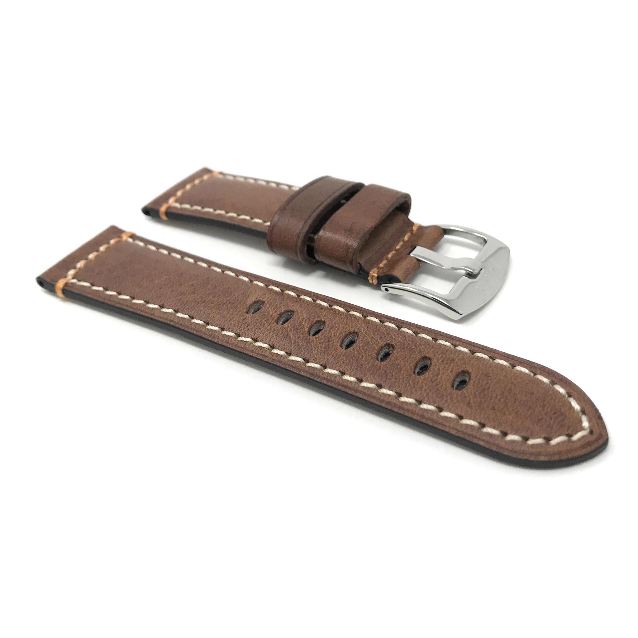 Bandini Mens Leather Watch Strap, Double Stitch - 22mm, 24mm