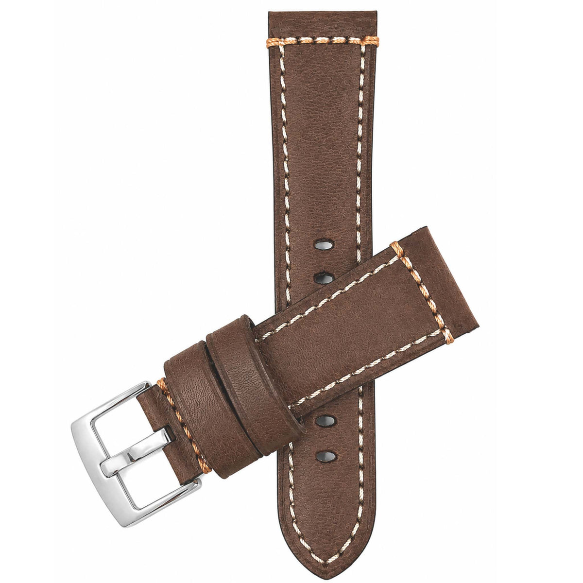 Bandini Mens Leather Watch Strap, Double Stitch - 22mm, 24mm