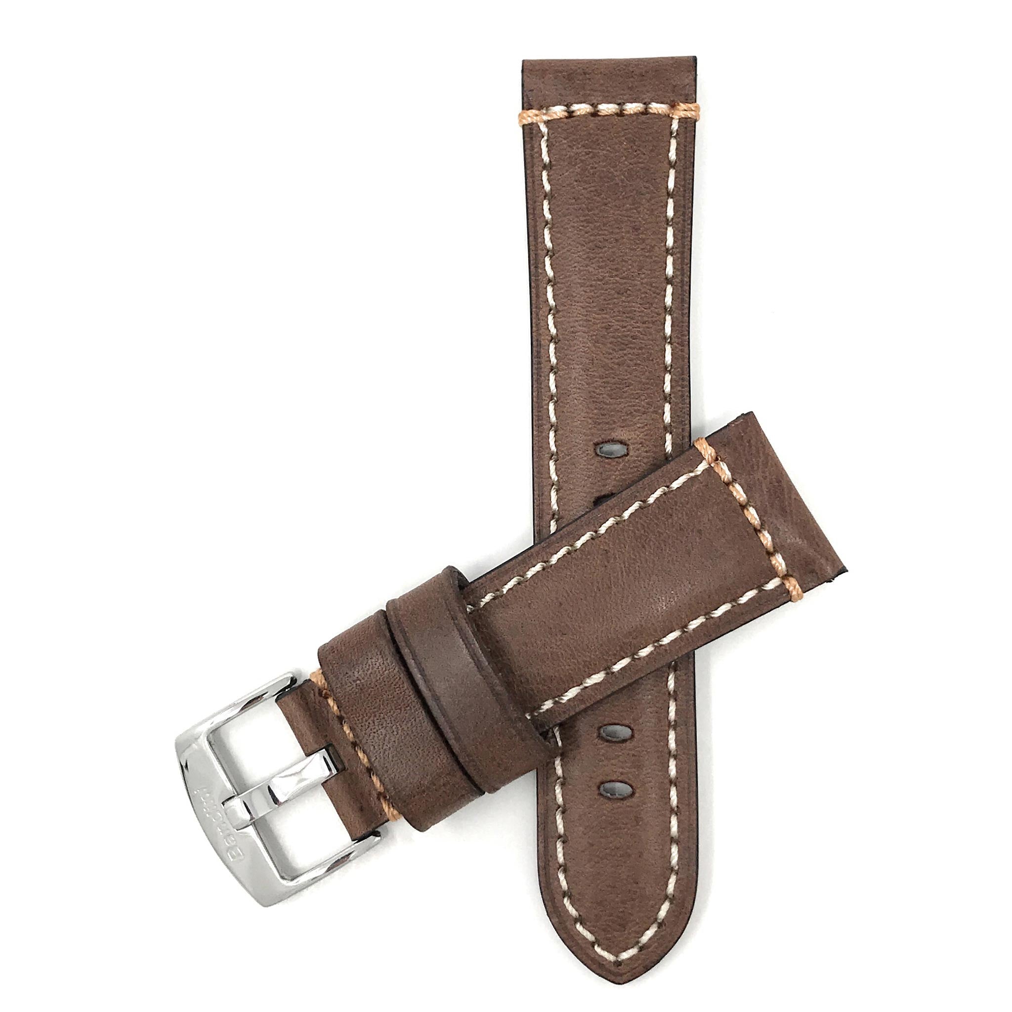 Bandini Mens Leather Watch Strap, Double Stitch - 22mm, 24mm