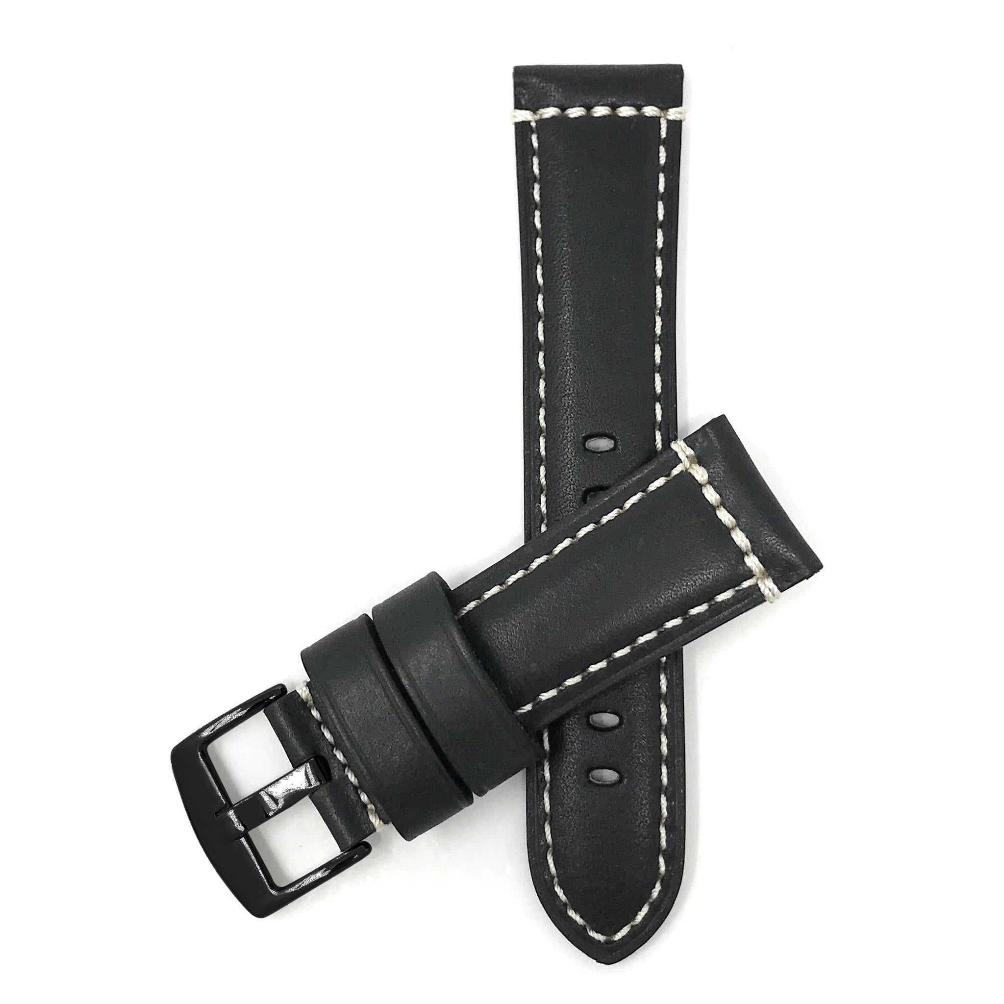 Bandini Mens Leather Watch Strap, Double Stitch - 22mm, 24mm