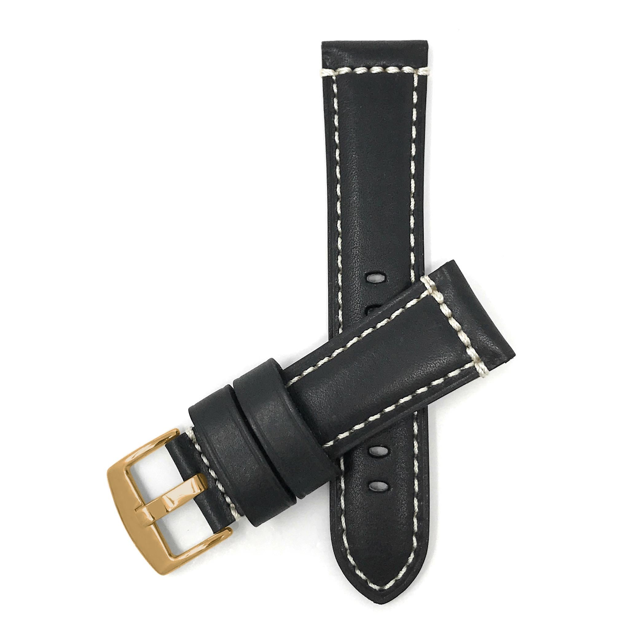 Bandini Mens Leather Watch Strap, Double Stitch - 22mm, 24mm