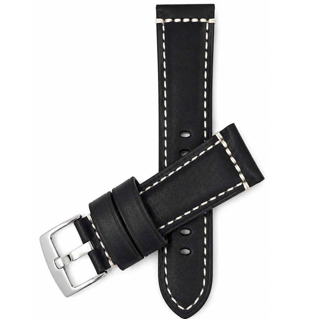 Bandini Mens Leather Watch Strap, Double Stitch - 22mm, 24mm
