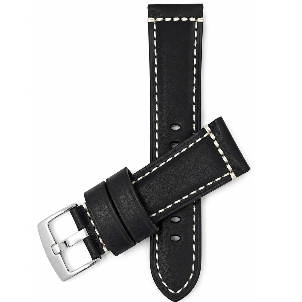 Bandini Mens Leather Watch Strap, Double Stitch - 22mm, 24mm