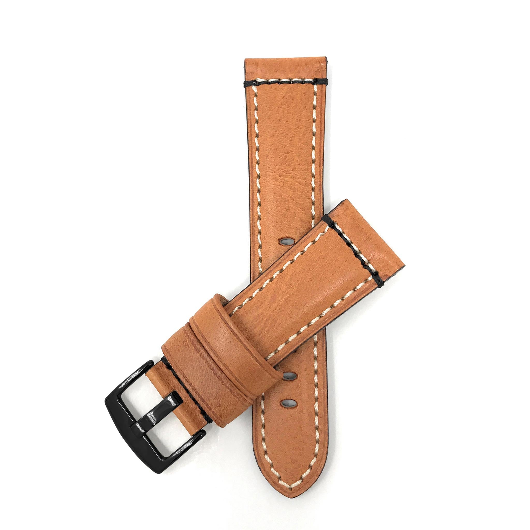 Bandini Mens Leather Watch Strap, Double Stitch - 22mm, 24mm